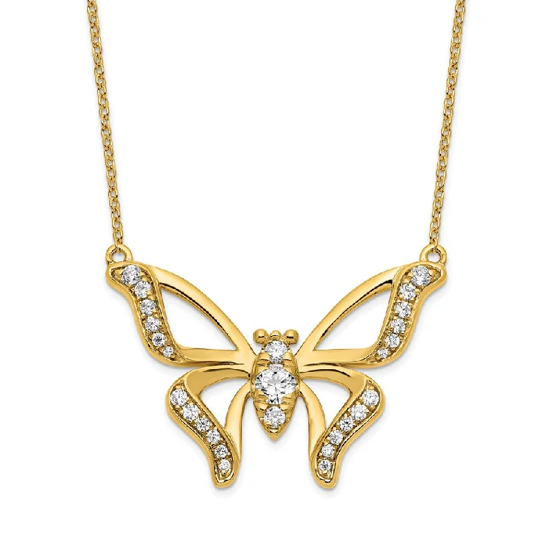 Full weave necklaces-14K Yellow Gold 5/8 Ct Lab Grown Diamond Butterfly Pendant Necklace 18" Clarity VS, Color G-H