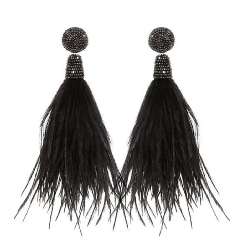 Soft drop earrings-Charcoal Feather Earrings