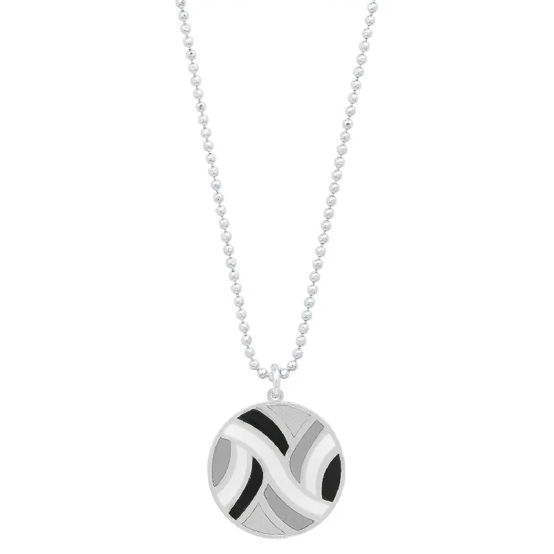 Java style necklaces-Women's Large Round Enameled "swirl" Pendant Necklace In Sterling/neutrals