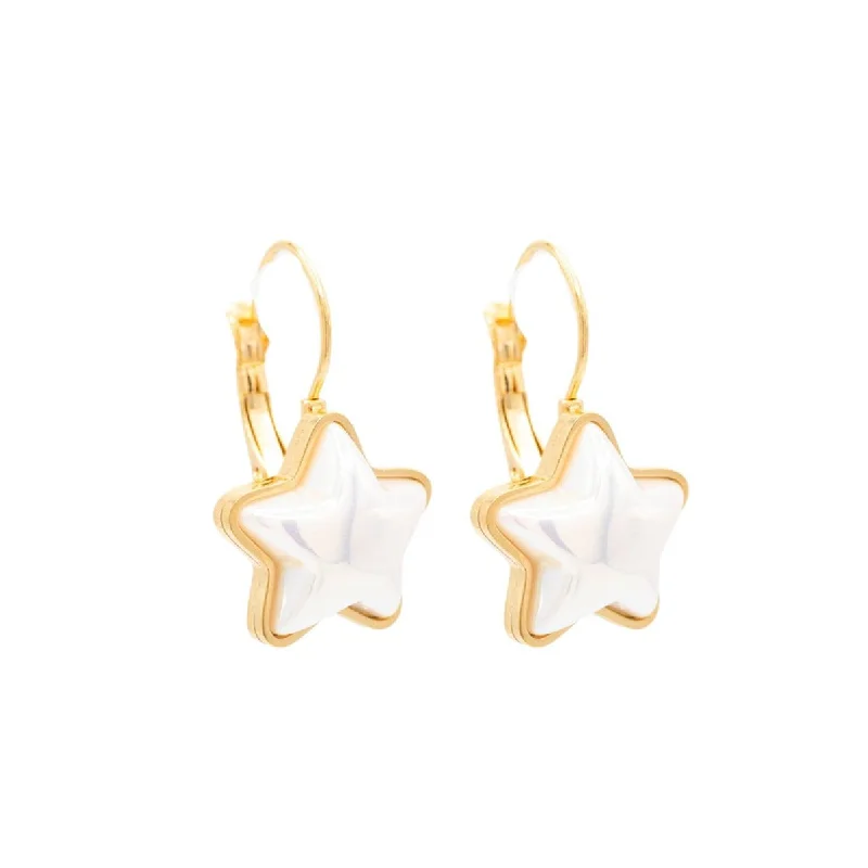 Soft texture earrings-Opalite Star Leverback Huggie Hoop Earring Celestial Shape