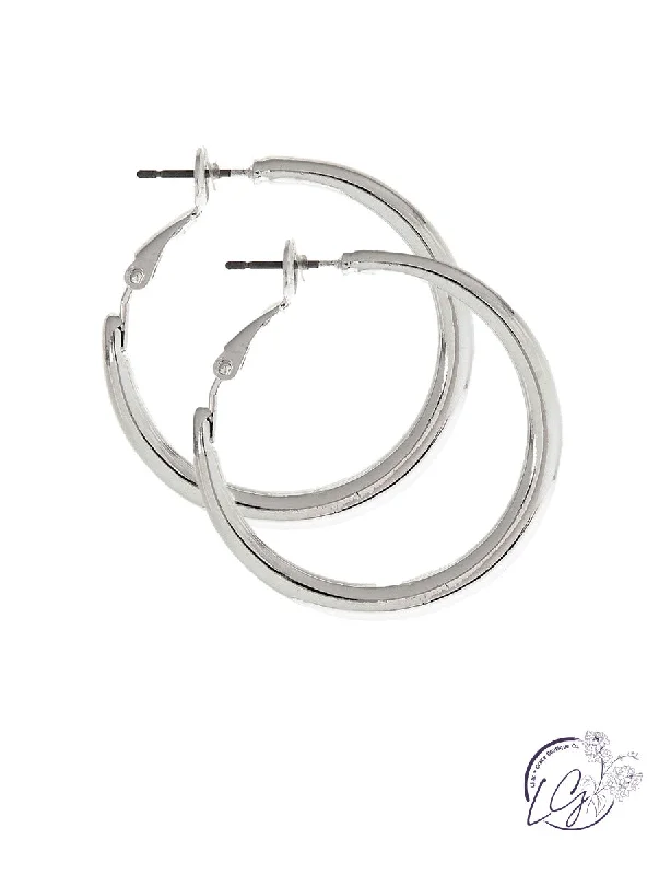 Solid hoop earrings-Silver Round 1 5/16" Hoop Earring