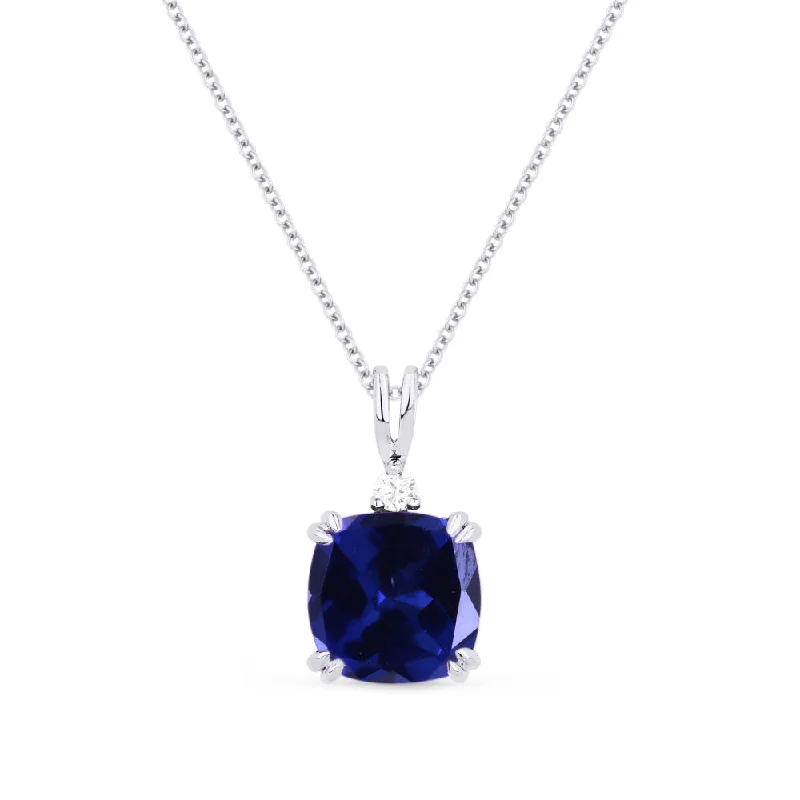 Cast name necklaces-2.05Ct Created Sapphire 16"pendant Necklace In 14K White Gold