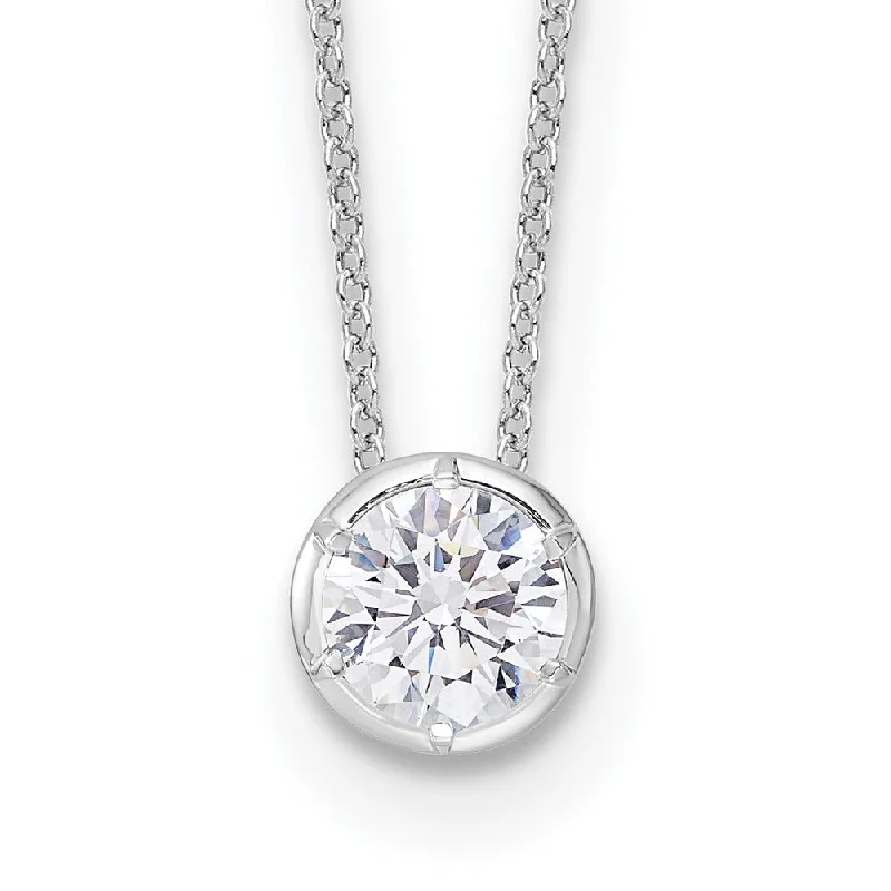 Gothic style necklaces-14k White Gold 1 Ct Lab Grown Diamond Solitaire Slide Pendant Necklace 18"