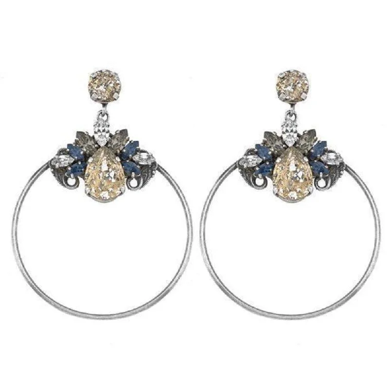 Rosebud motif earrings-Whoopi Crystal Cluster Hoop Earrings