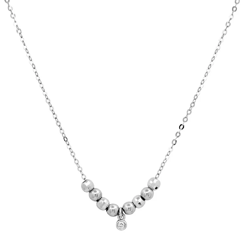 Solid bib necklaces-Women's "movable Beaded" Necklace With Diamond Drop In White Gold