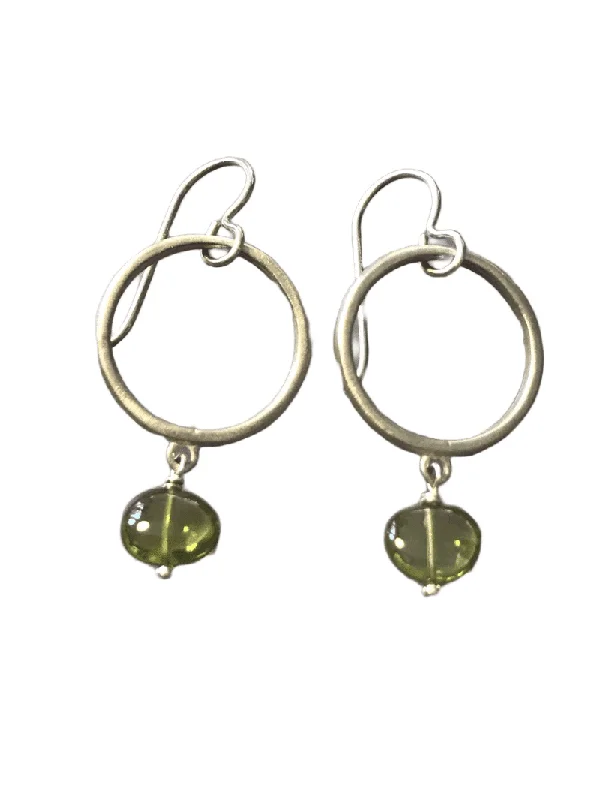 Layered drop earrings-Sterling Circle and Peridot Drop Earrings