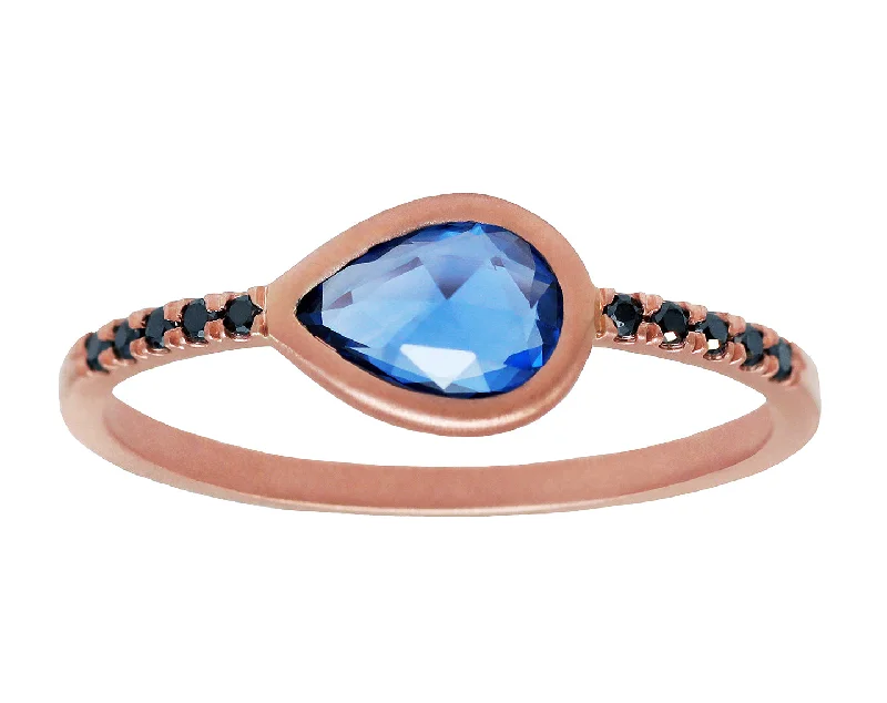 Reef knot rings-Pear Rosecut Sapphire & Black Diamond Pavé Ring