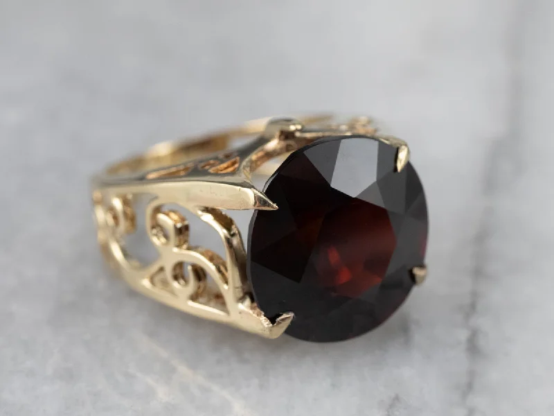 Ripple theme rings-Bold Gold Garnet Statement Ring