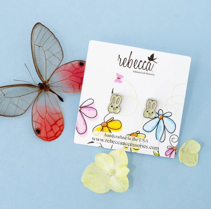 Peridot stud earrings-Rabbit Post Enamel Children's Earring