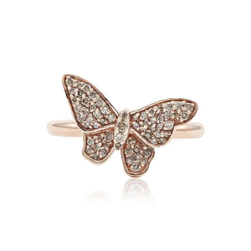 Fine form rings-14K ROSE GOLD MICRO-PAVE CHAMPAGNE DIAMOND BUTTERFLY RING