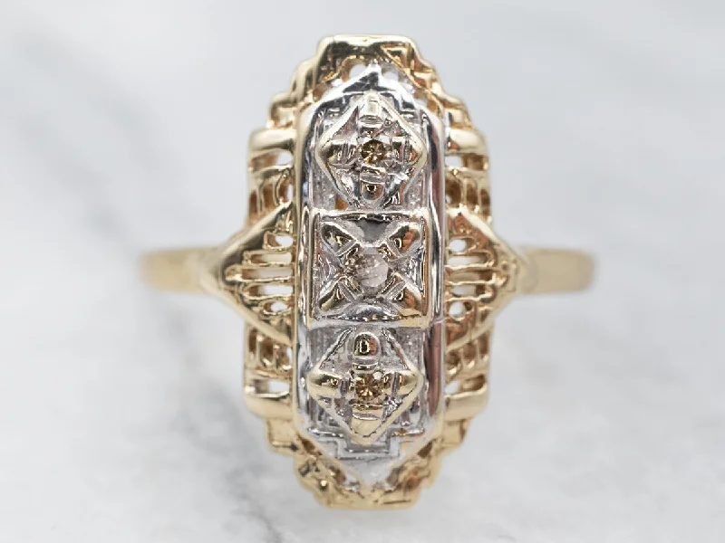 Etched letter rings-Antique Champagne Diamond Dinner Ring