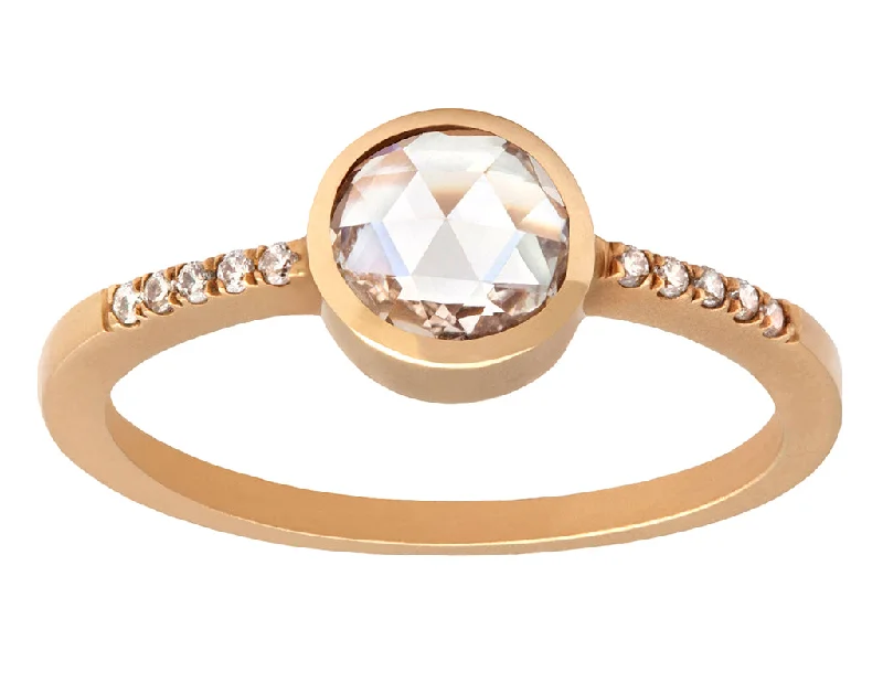 Oak grain rings-0.75ct Round Rose-cut White Diamond & Yellow Gold Diamond Pavé  Ring