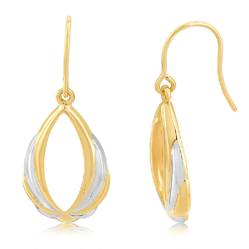 Elegant art rings-9ct Yellow And White Gold Twisted Pear Shaped Drop Earring