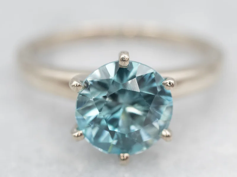 Sharp star rings-Stylish White Gold Blue Zircon Solitaire Ring