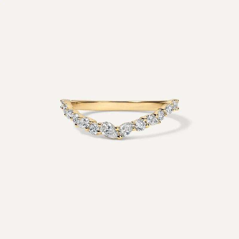 Multi-stone rings-Soft Diamond Curve Dome Ring