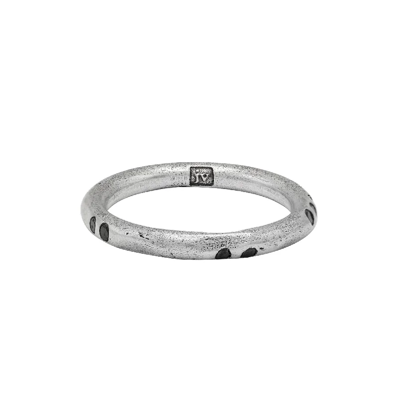 Multi-stone rings-JOHN VARVATOS MEN'S STERLING SILVER 3MM WIDE STACKING RING WITH BLACK DIAMONDS