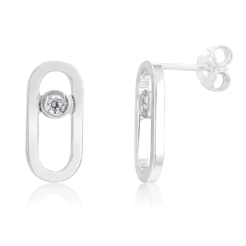 Subtle filigree rings-Sterling Silver Cubic Zirconia On Chunky Link Stud Earring