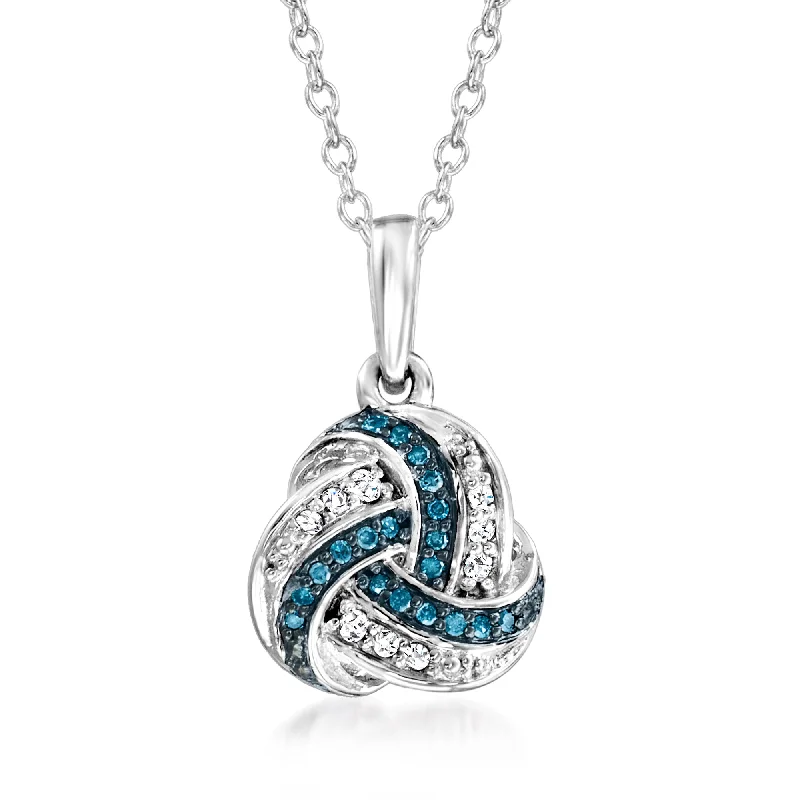 Eclipse charm necklaces-Ross-Simons Blue and White Diamond Love Knot Pendant Necklace in Sterling Silver