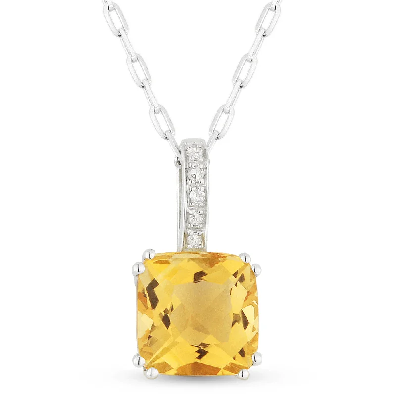 Lasso-style necklaces-0.77Ct Citrine 16"pendant Necklace In 14K White Gold