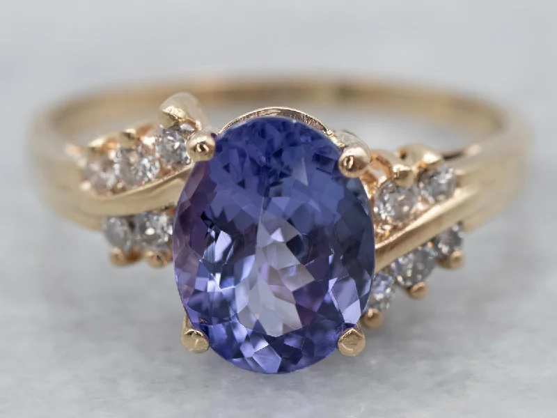 Woven motif rings-14K Yellow Gold Tanzanite Oval and Diamond Accent Ring