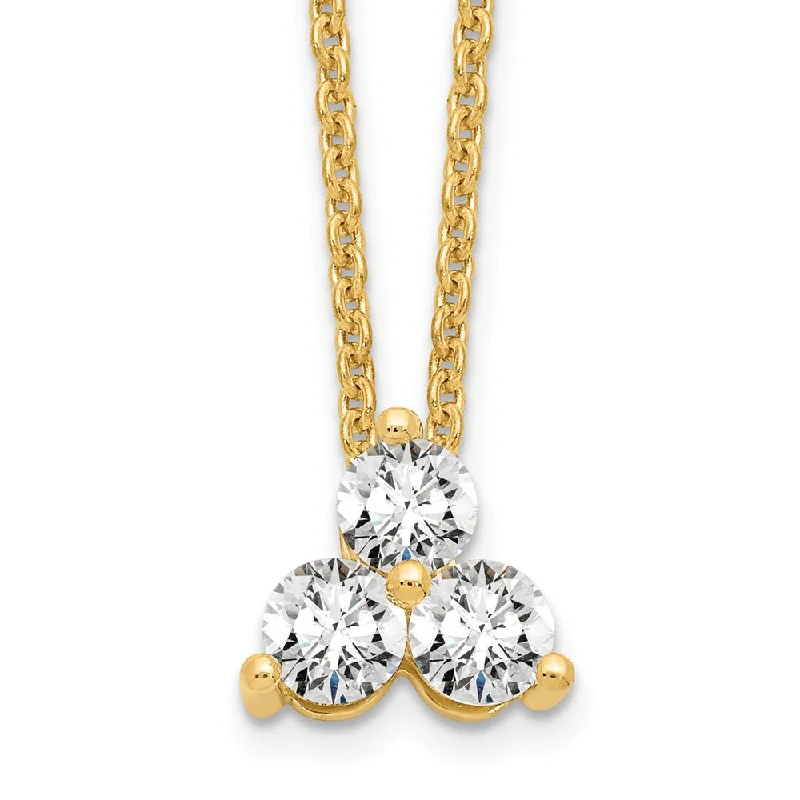 Firm clasp necklaces-14K Gold 3/8 Ct Lab Grown Diamond Three Stone Necklace 18" Clarity VS, Color D-E