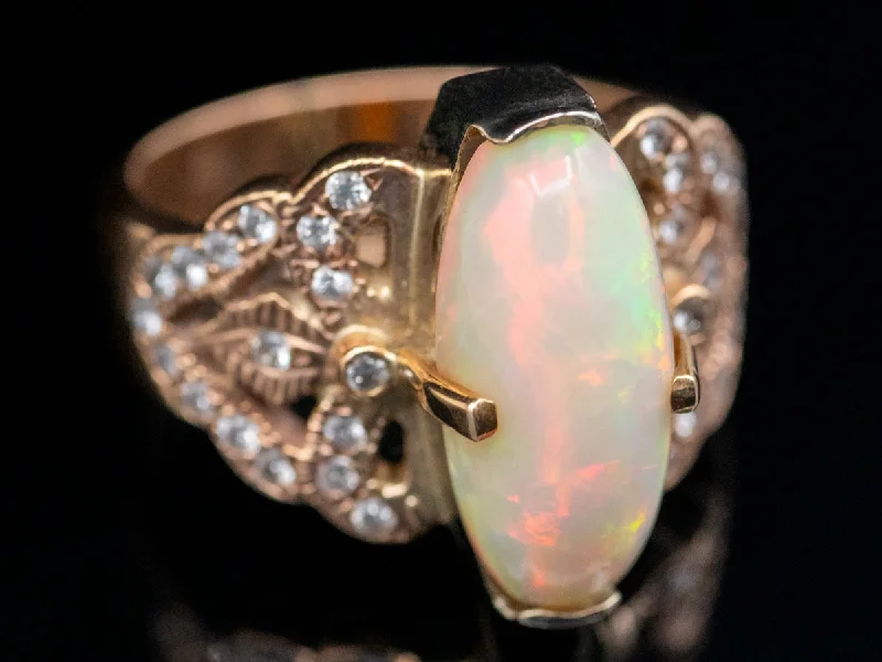 Oak grain rings-Opulent Ethiopian Opal Ring in Rose & White Gold