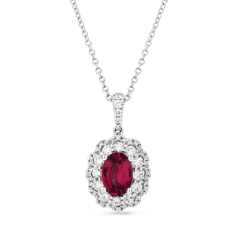 Oak wood necklaces-0.84Ct Ruby 16"pendant Necklace In 14K White Gold