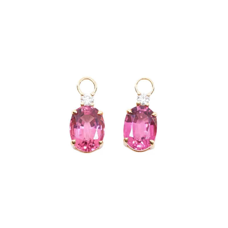 Fine star rings-18K YELLOW GOLD OVAL PINK TOURMALINE AND DIAMOND EARRING CHARMS