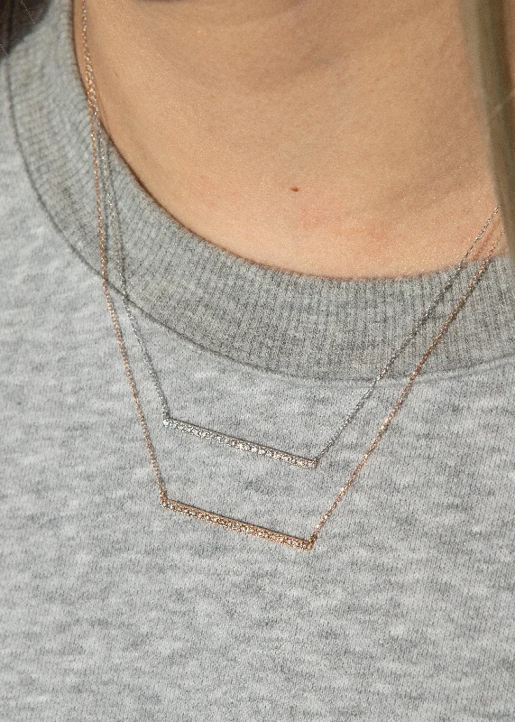 Delicate string necklaces-Single Row Diamond Bar Necklace