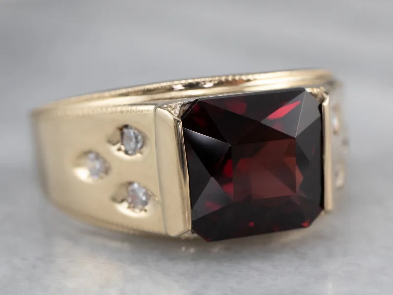 Bold stone rings-Pyrope Garnet Diamond Gold Statement Ring