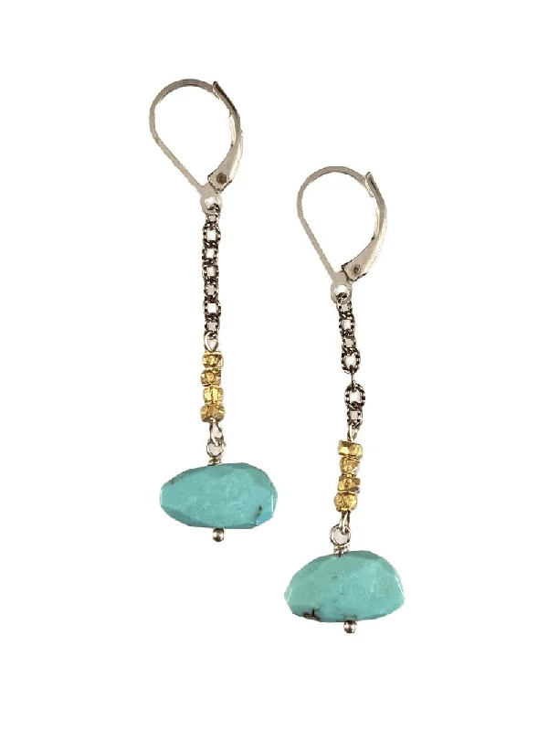 Oak wood earrings-Sterling & Turquoise Chain Drop Earrings