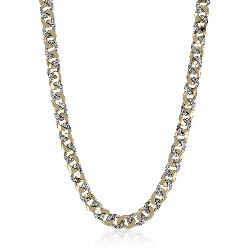 Fiber fringe necklaces-Men's Necklace In 14k Gold With Diamonds