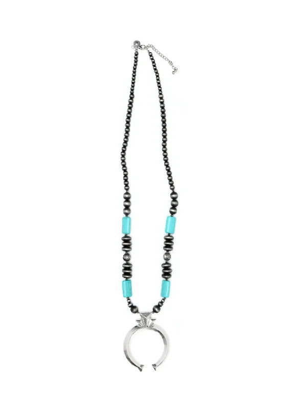 Polished bead necklaces-Bead Crescent Pendant Necklace In Silver