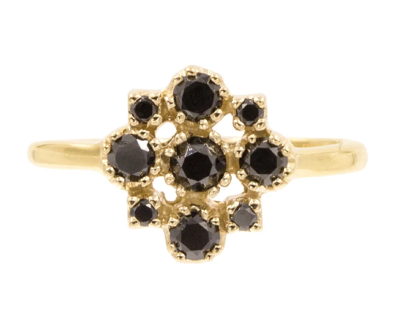 Dual blend rings-Yellow Gold Marie Black Diamond Cluster Ring