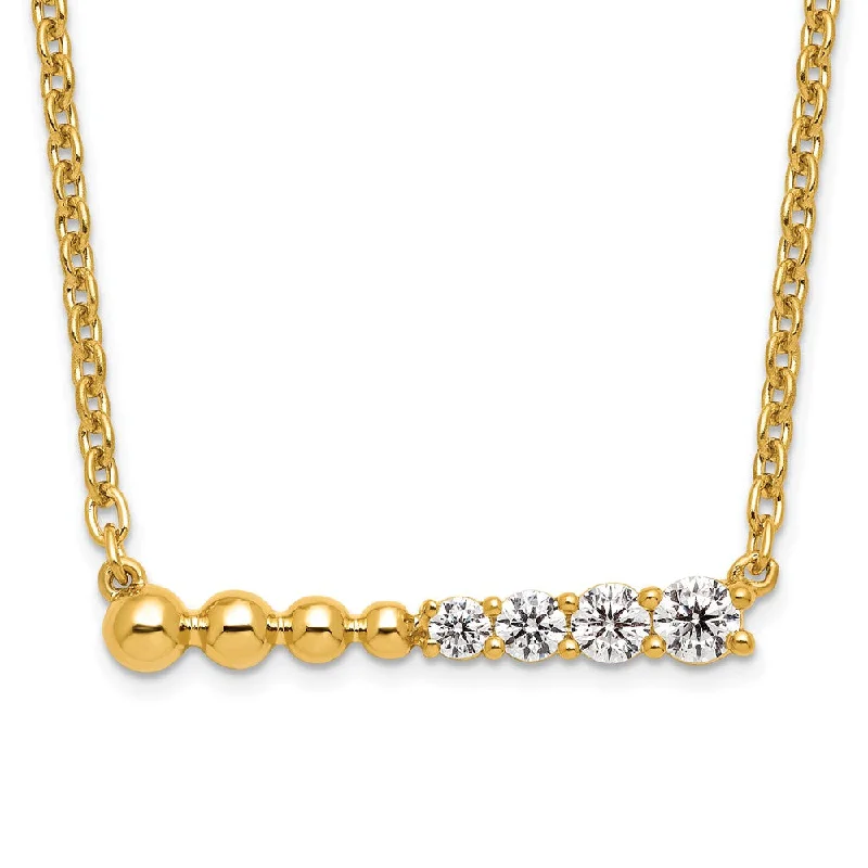 Knotted tribal necklaces-14K Yellow Gold 1/4 Ct Lab Grown Diamond Beaded Bar Necklace 18" Clarity VS, Color G-H