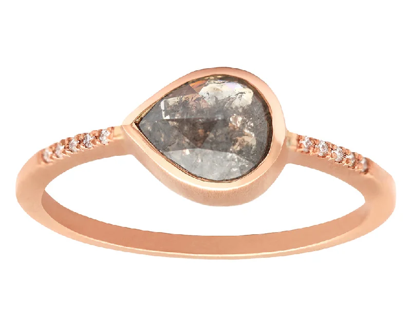 Pale wood rings-0.67ct Pear Rose-cut Grey Diamond & Rose Gold Pavé Bezel Ring