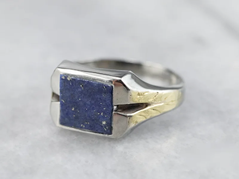 Rustic flair rings-Two Tone Gold Vintage Lapis Ring