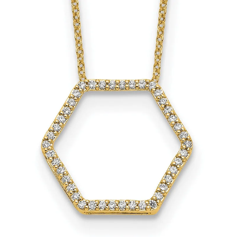 Cast name necklaces-14k Gold 1/4 Ct Lab Grown Diamond Hexagon Necklace 18" Clarity VS, Color D-E