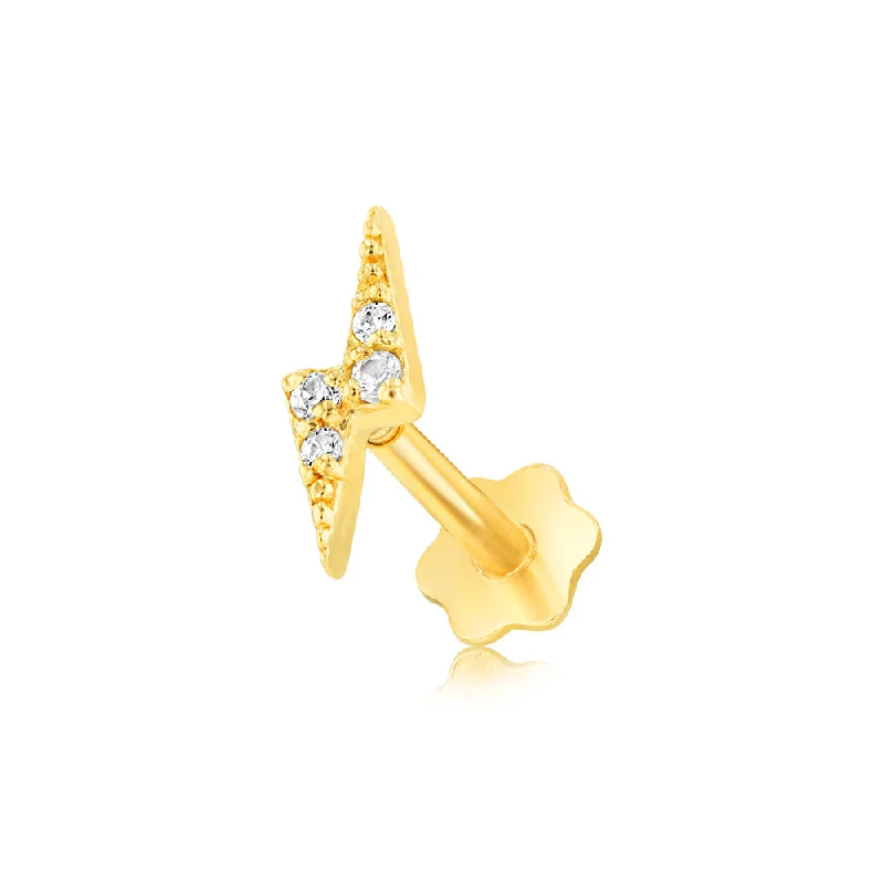 Fine wing rings-9ct Yellow Gold Zirconia Lighting Labret Earring (Single only)