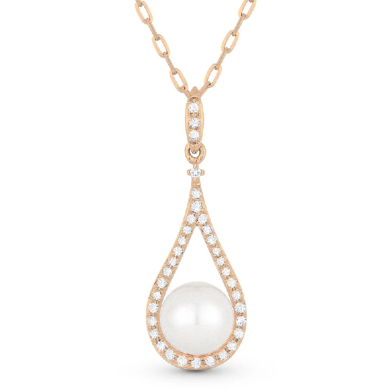 Flow shape necklaces-1.80Ct Pearl 16"pendant Necklace In 14K Rose Gold