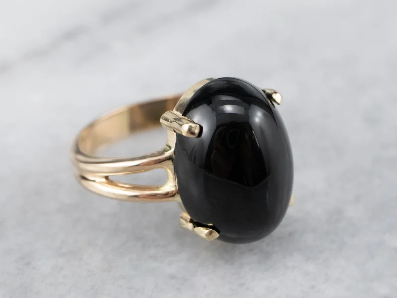 Multi-stone rings-Vintage Gold Black Onyx Ring