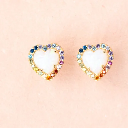 Eight-tier earrings-Opal Heart CZ Gemstone Post Stud Earring