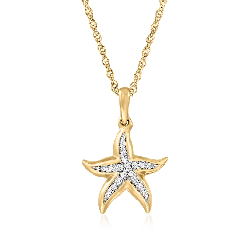 Knotted tribal necklaces-Ross-Simons Diamond Starfish Pendant Necklace in 18kt Gold Over Sterling