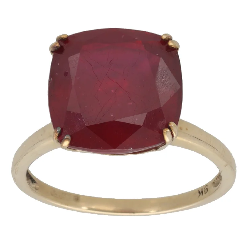 Clear diamond rings-9ct Gold Glass Filled Ruby Single Stone Ring Size P