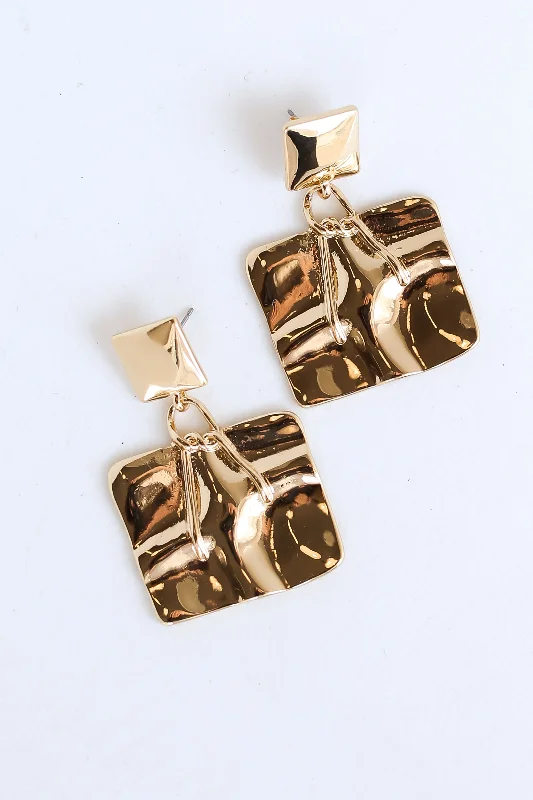 Angled drop earrings-FINAL SALE - Eliza Gold Hammered Drop Earrings