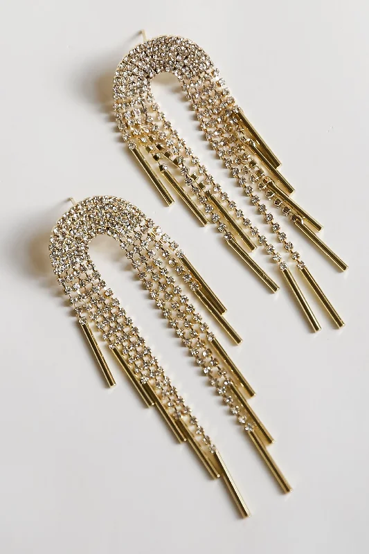 Small dot earrings-FINAL SALE - Callie Gold Rhinestone Fringe Earrings