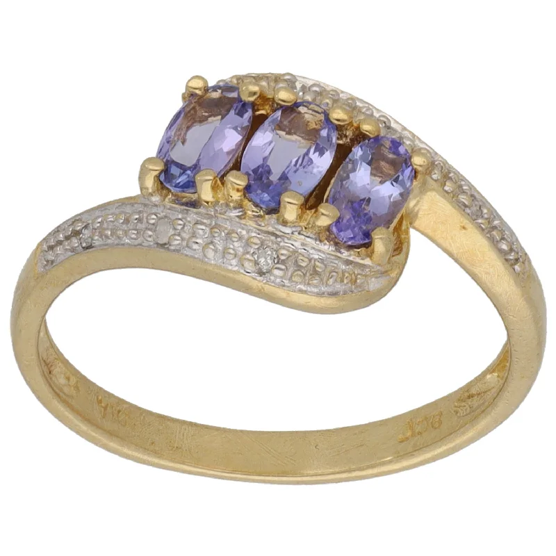 Polished bead rings-9ct Gold 0.03ct Diamond & Tanzanite Dress/Cocktail Ring Size P