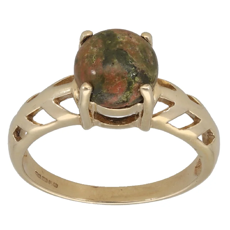 Soft texture rings-9ct Gold Unakite Single Stone Ring Size N