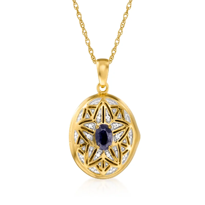 Flow shape necklaces-Ross-Simons Sapphire Locket Necklace With Diamond Accent in 18kt Gold Over Sterling