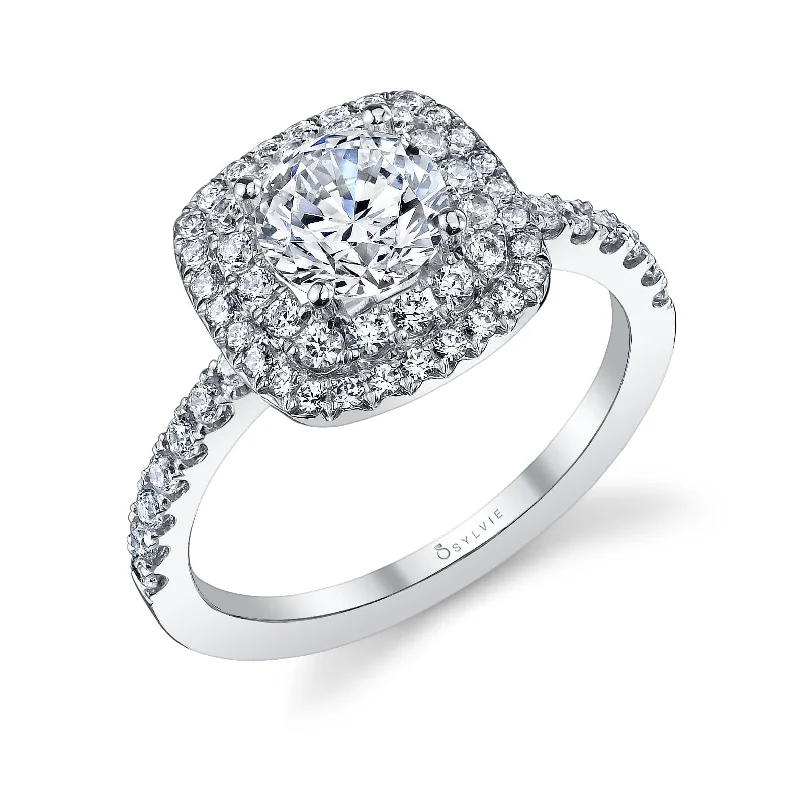 Orbit birthstone rings-Sylvie Collection 14K White Gold Classic Double Halo Ring Setting